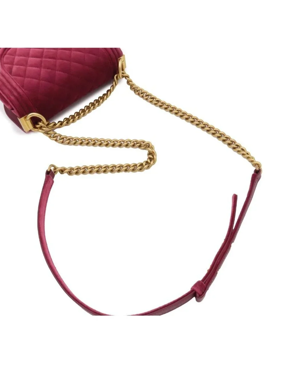 Chanel Chain Shoulder Bag Boy Wine Red Gold Velvet